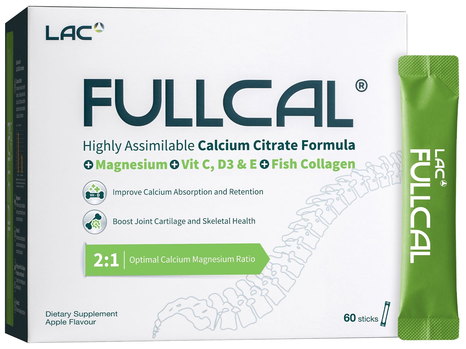 LAC FullCal® Apple - Highly Assimilable Calcium Citrate Formula (3g x 60sticks)